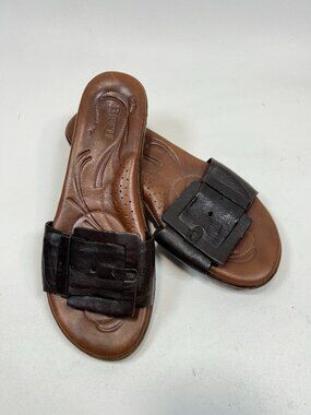 BORN Sandals Brown 9M/40 Elizabeth Buckle Leather Slides Bohemian Beach W61539